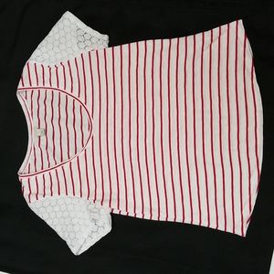 Hinge red and white striped tee sz L
